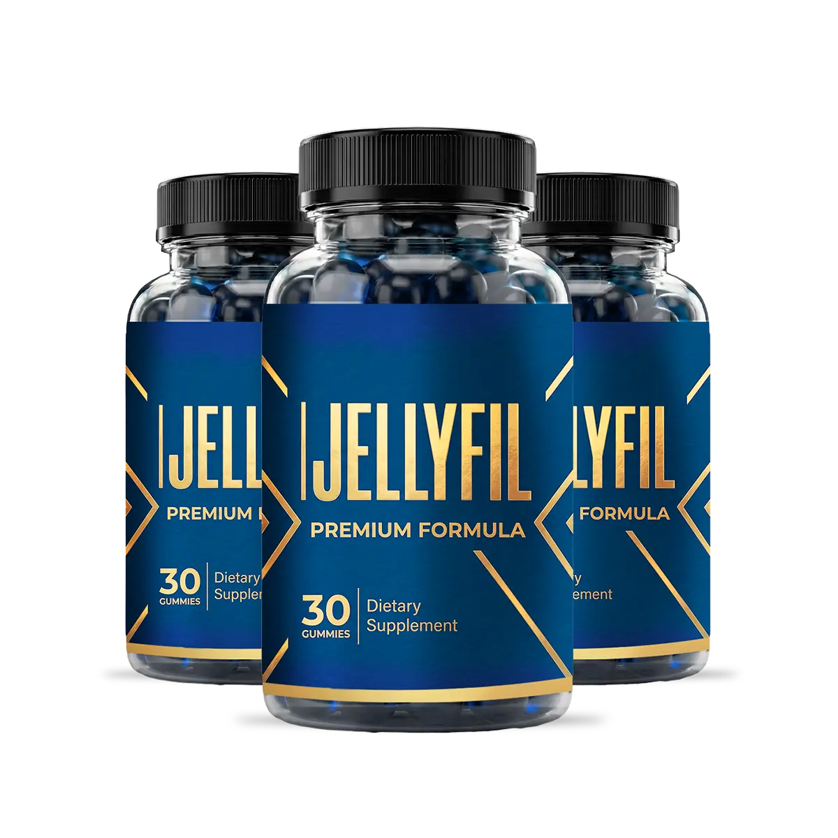 Three bottles of JellyFil premium formula gummies